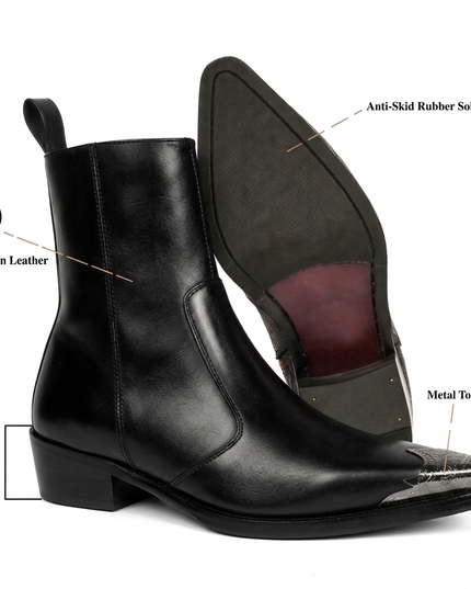 S&B Black Silver Toe Chelsea Boots