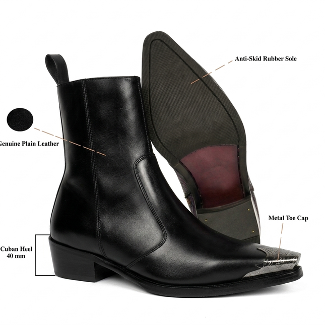S&B Black Silver Toe Chelsea Boots