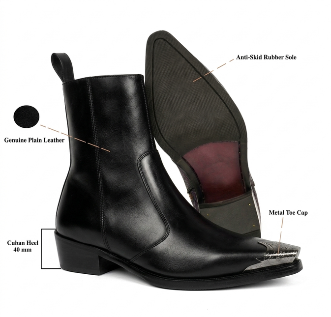 S&B Black Silver Toe Chelsea Boots