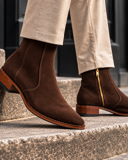 S&B  Cowboy Suede Pointed Chelsea - Brown