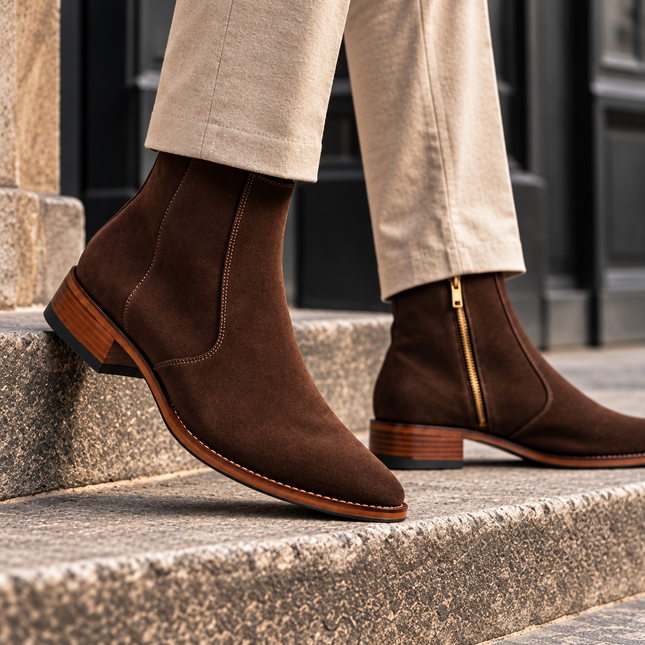 S&B  Cowboy Suede Pointed Chelsea - Brown