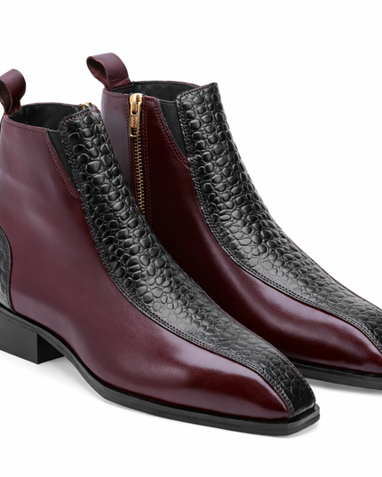 S&B Croco Strip Square-Toe Chelsea - Cherry