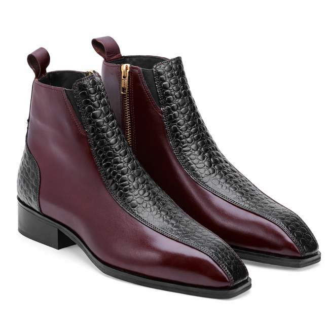 S&B Croco Strip Square-Toe Chelsea - Cherry