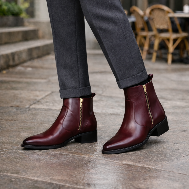 S&B Cowboy Pointed Chelsea - Cherry