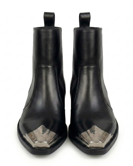 S&B Black Silver Toe Chelsea Boots