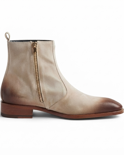 S&B Square-Toe Dual Shade Suede Chelsea - Beige