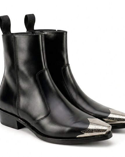S&B Black Silver Toe Chelsea Boots