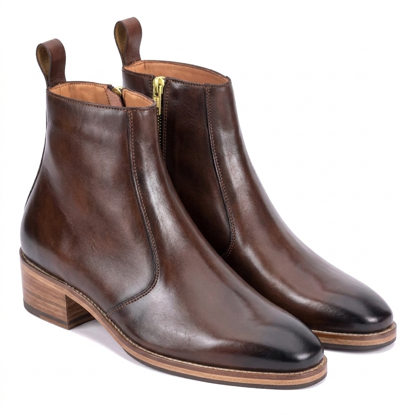 S&B T-Shape Wooden Sole Cuban Chelsea - Brown