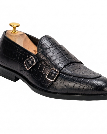 S&B Croco Monk Loafer - Black
