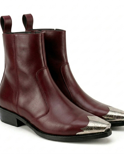 S&B Cherry Silver Toe Chelsea Boots