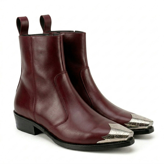S&B Cherry Silver Toe Chelsea Boots