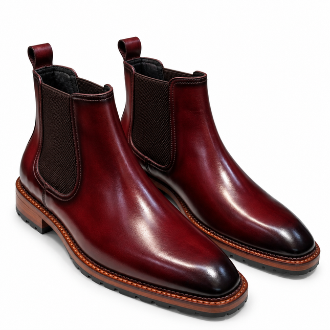 S&B Italian Burnished Brown Leather  Chelsea Boot-Cherry