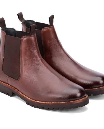 S&B Round Stitched Milled Leather Chelsea - Brown