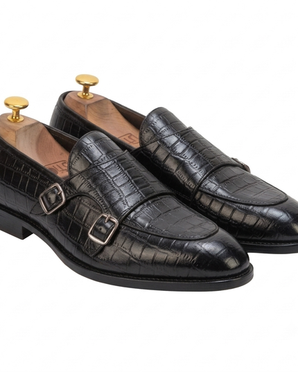 S&B Croco Monk Loafer - Black