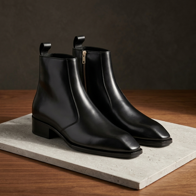 S&B Square-Toe Cuban Chelsea - Black