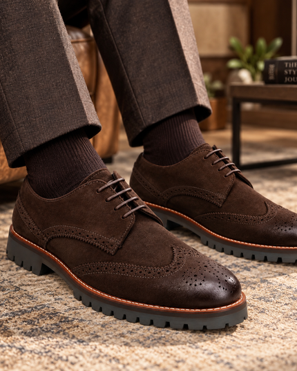 S&B Suede Brogue Derby-Brown