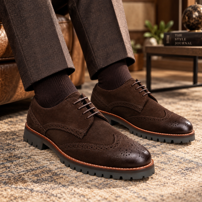 S&B Suede Brogue Derby-Brown