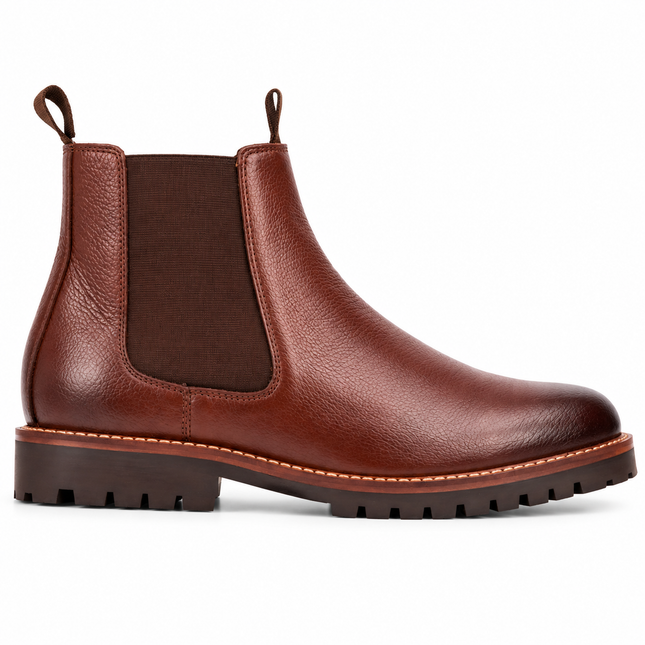 S&B Round Stitched Milled Leather Chelsea - Brown