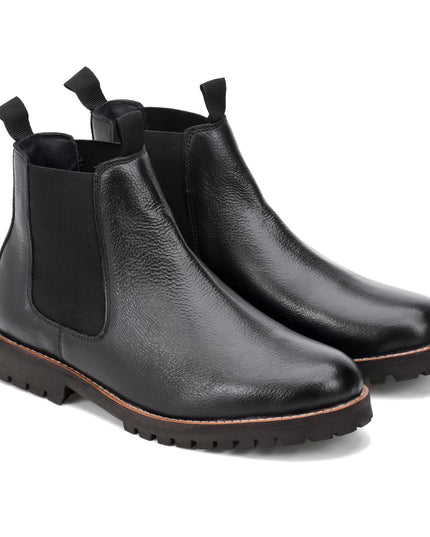 S&B Round Stitched Milled Leather Chelsea - Black
