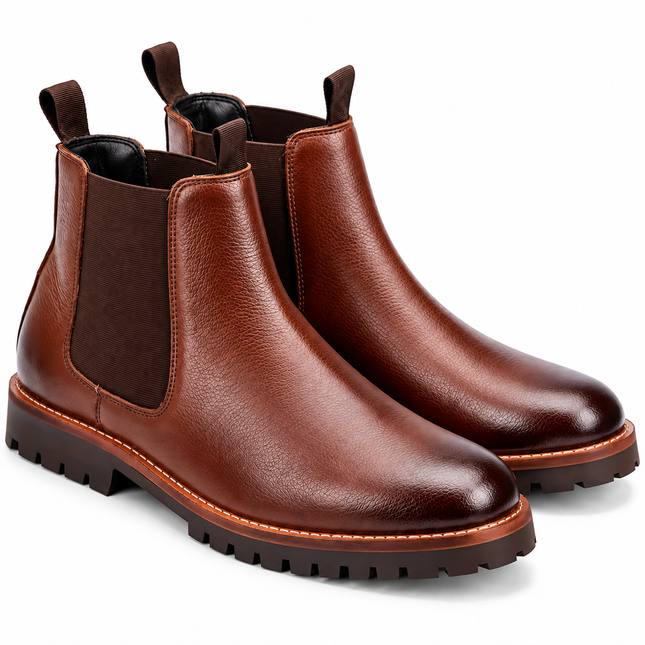 S&B Round Stitched Milled Leather Chelsea - Brown