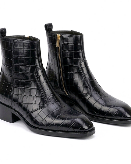 S&B Croco Square-Toe Chelsea – Black