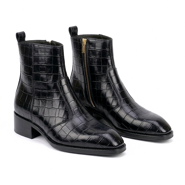 S&B Croco Square-Toe Chelsea – Black