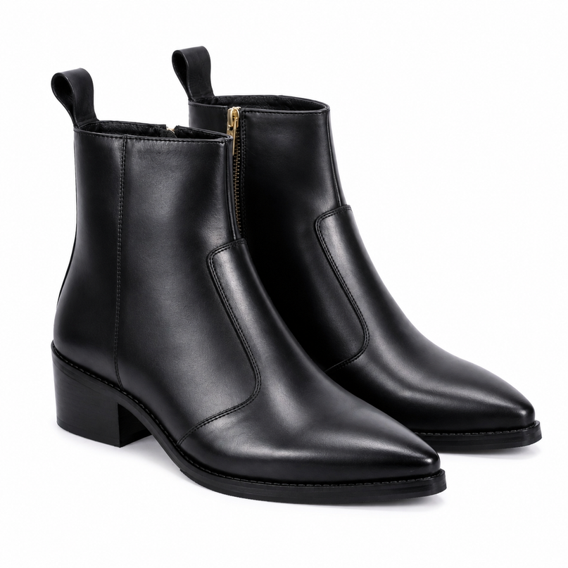 S&B Cowboy Pointed Chelsea - Black