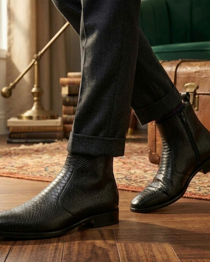 S&B Italian Croco Chelsea - Black