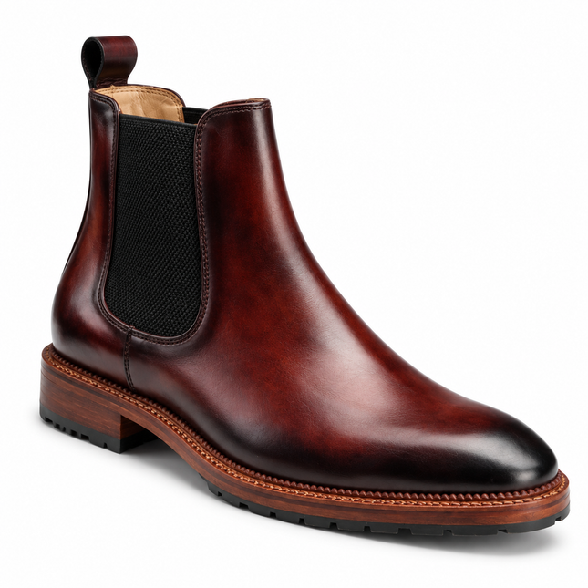 S&B Italian Burnished Brown Leather  Chelsea Boot-Cherry