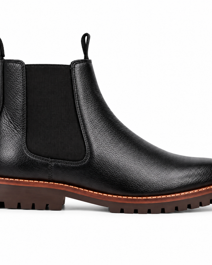S&B Round Stitched Milled Leather Chelsea - Black