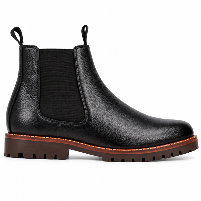 S&B Round Stitched Milled Leather Chelsea - Black