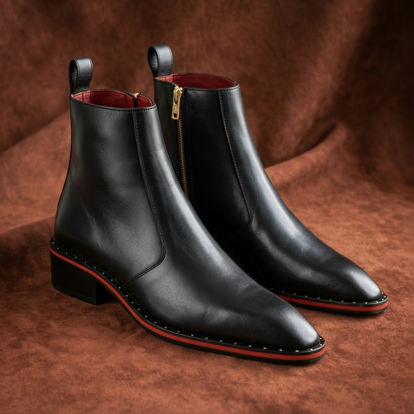 S&B Square-Toe Red Bottom Chelsea - Black