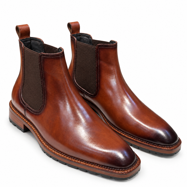 S&B Italian Burnished Brown Leather Chelsea Boot-Tan