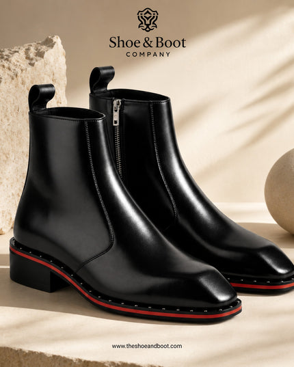 S&B Square-Toe Red Bottom Chelsea - Black