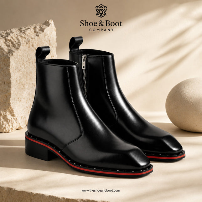 S&B Square-Toe Red Bottom Chelsea - Black