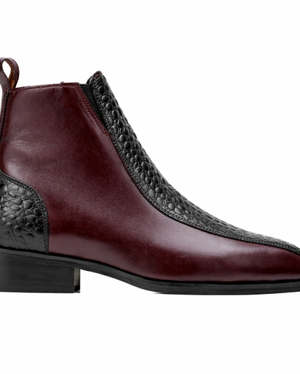 S&B Croco Strip Square-Toe Chelsea - Cherry