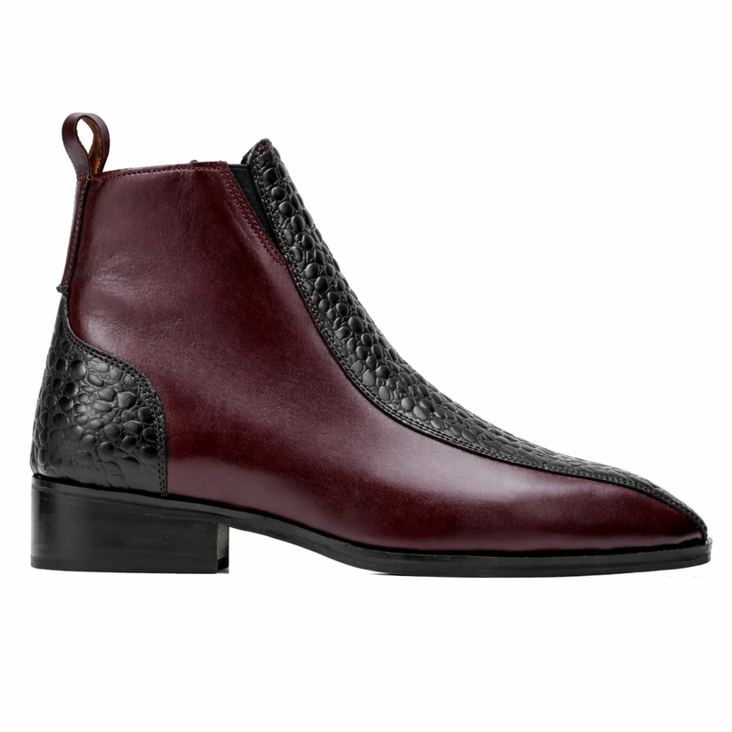 S&B Croco Strip Square-Toe Chelsea - Cherry