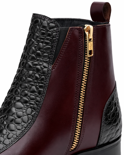S&B Croco Strip Square-Toe Chelsea - Cherry
