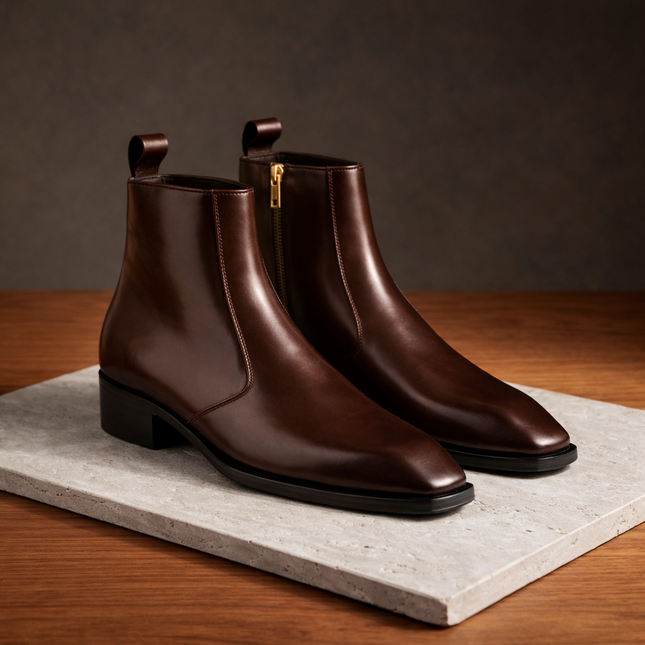 S&B Square-Toe Cuban Chelsea - Brown