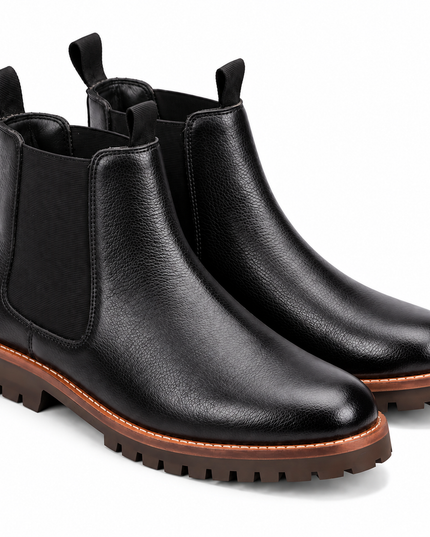 S&B Round Stitched Milled Leather Chelsea - Black