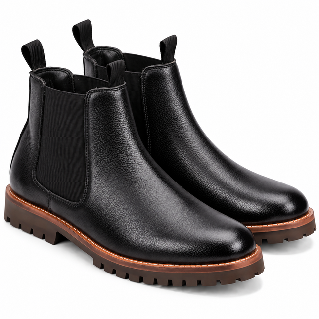 S&B Round Stitched Milled Leather Chelsea - Black