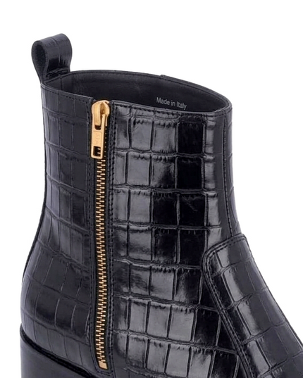 S&B Croco Square-Toe Chelsea – Black