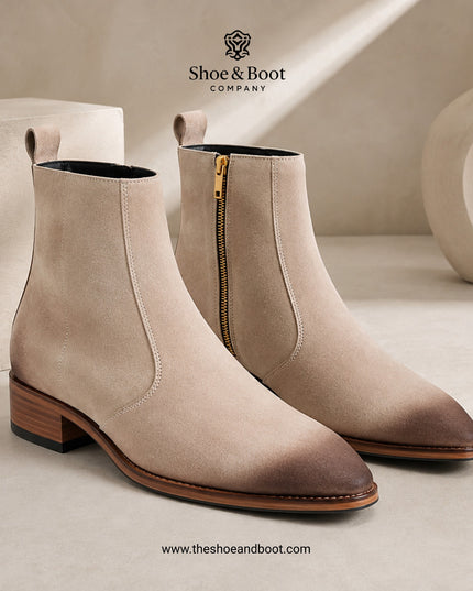 S&B Pointed Dual Shade Suede Chelsea - Beige