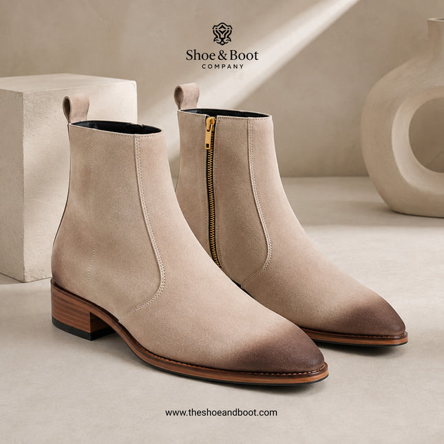 S&B Pointed Dual Shade Suede Chelsea - Beige