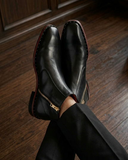 S&B Square-Toe Red Bottom Chelsea - Black