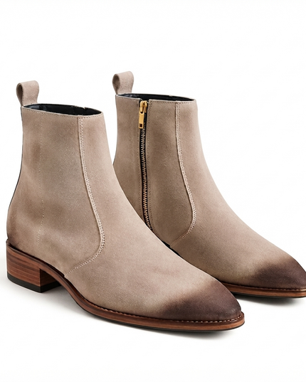 S&B Pointed Dual Shade Suede Chelsea - Beige