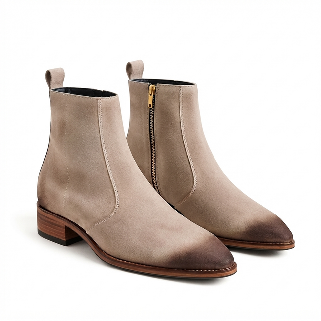 S&B Pointed Dual Shade Suede Chelsea - Beige