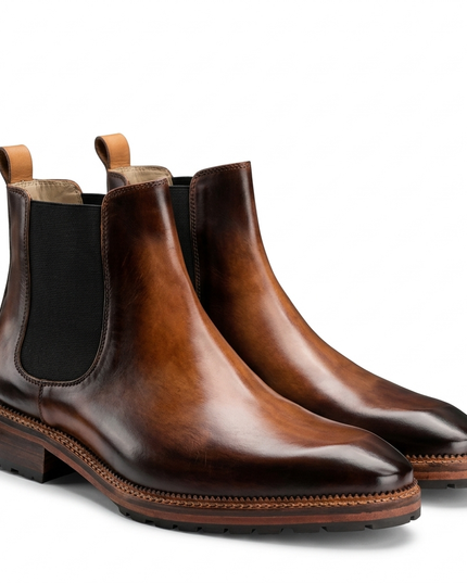 S&B Italian Burnished Brown Leather Chelsea Boot-Tan
