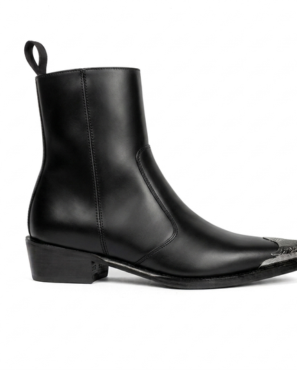 S&B Black Silver Toe Chelsea Boots