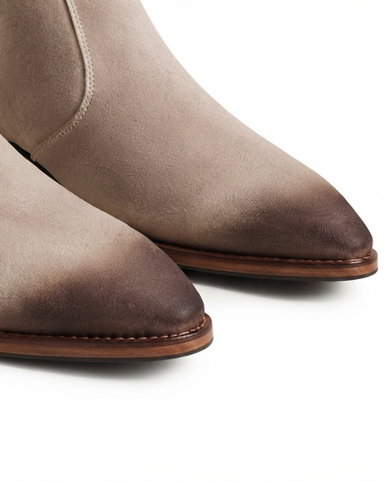 S&B Pointed Dual Shade Suede Chelsea - Beige
